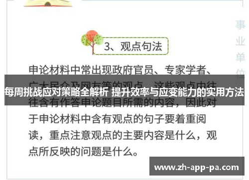 每周挑战应对策略全解析 提升效率与应变能力的实用方法