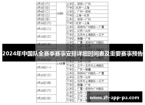 2024年中国队全赛季赛事安排详细时间表及重要赛事预告